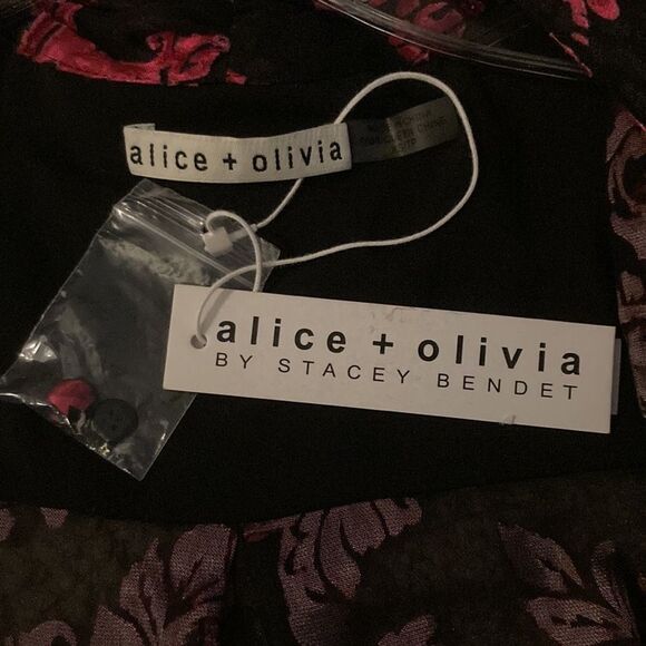 NWT Alice + Olivia Jeannie Bow Silk Burnout Blouse in Show me love wild pink - Picture 6 of 10